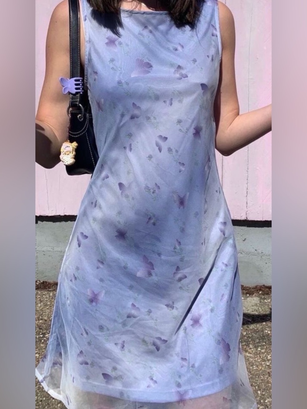 Vintage Y2K Lavender Butterfly Print Sleeveless Mini Dress